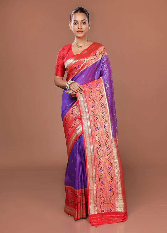 Purple Dupion Silk Saree With Blouse Piece - Image 2