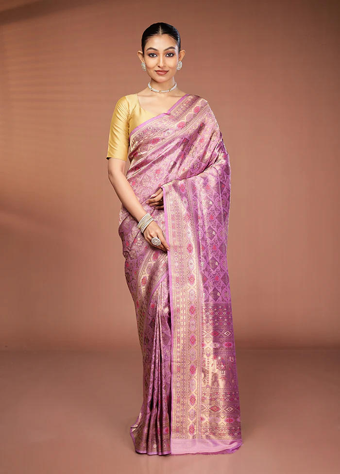 Purple Dupion Silk Saree With Blouse Piece - Image 2