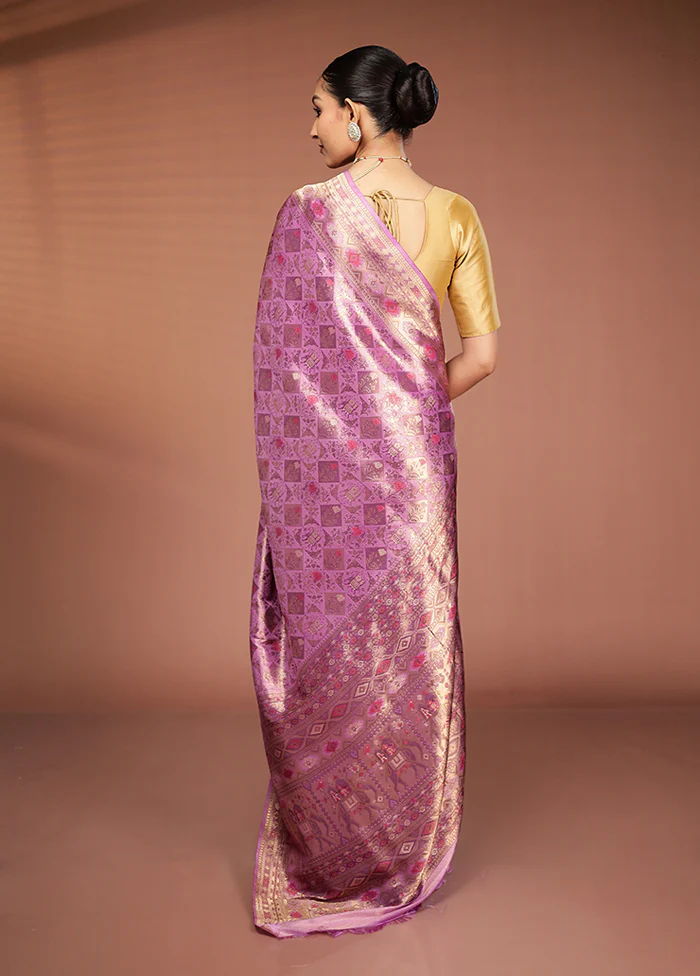 Purple Dupion Silk Saree With Blouse Piece - Image 3