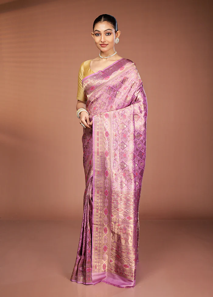 Purple Dupion Silk Saree With Blouse Piece - Image 4