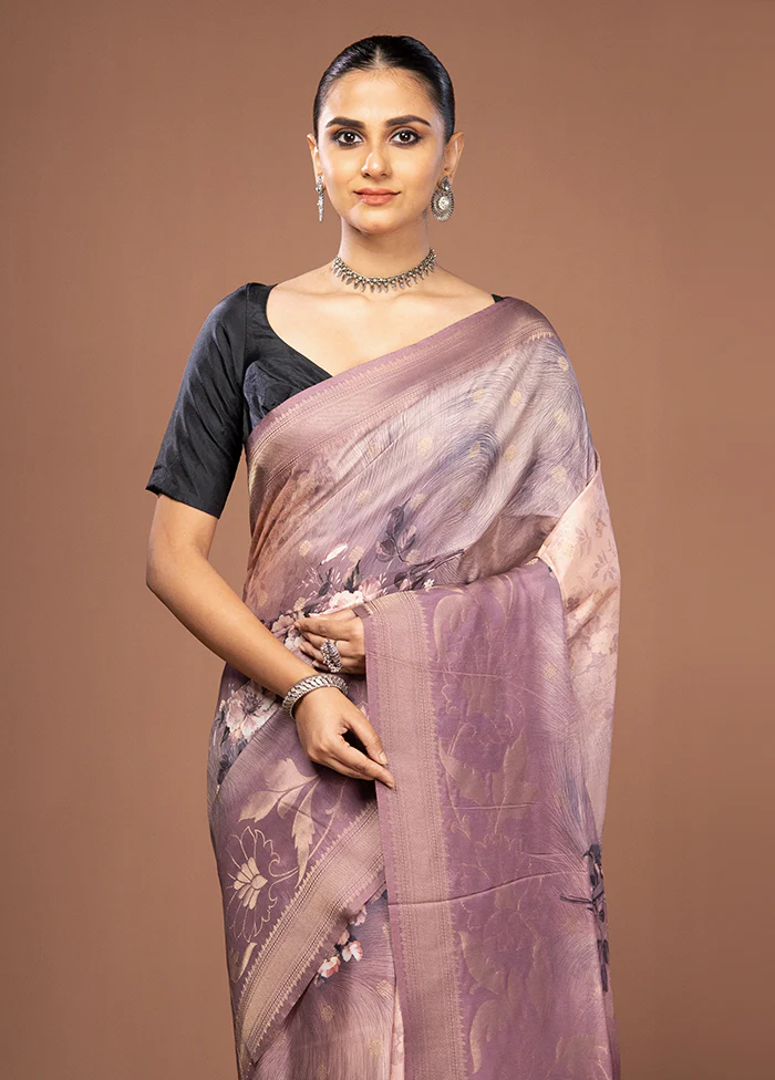 Purple Dupion Silk Saree With Blouse Piece
