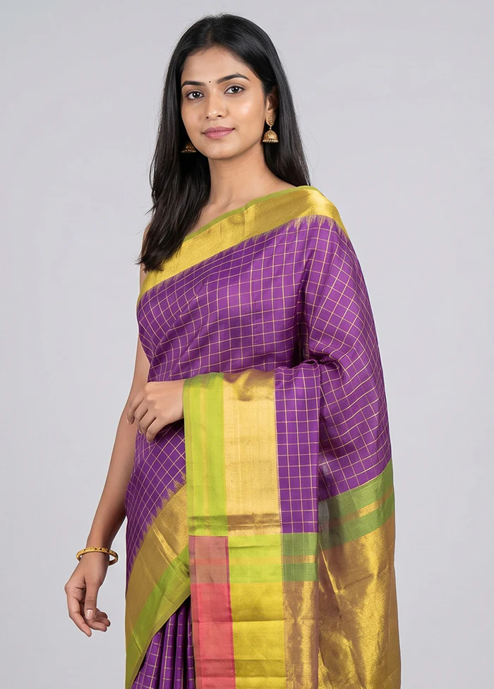 Purple Gadwal Pure Silk Saree Without Blouse Piece - Image 2