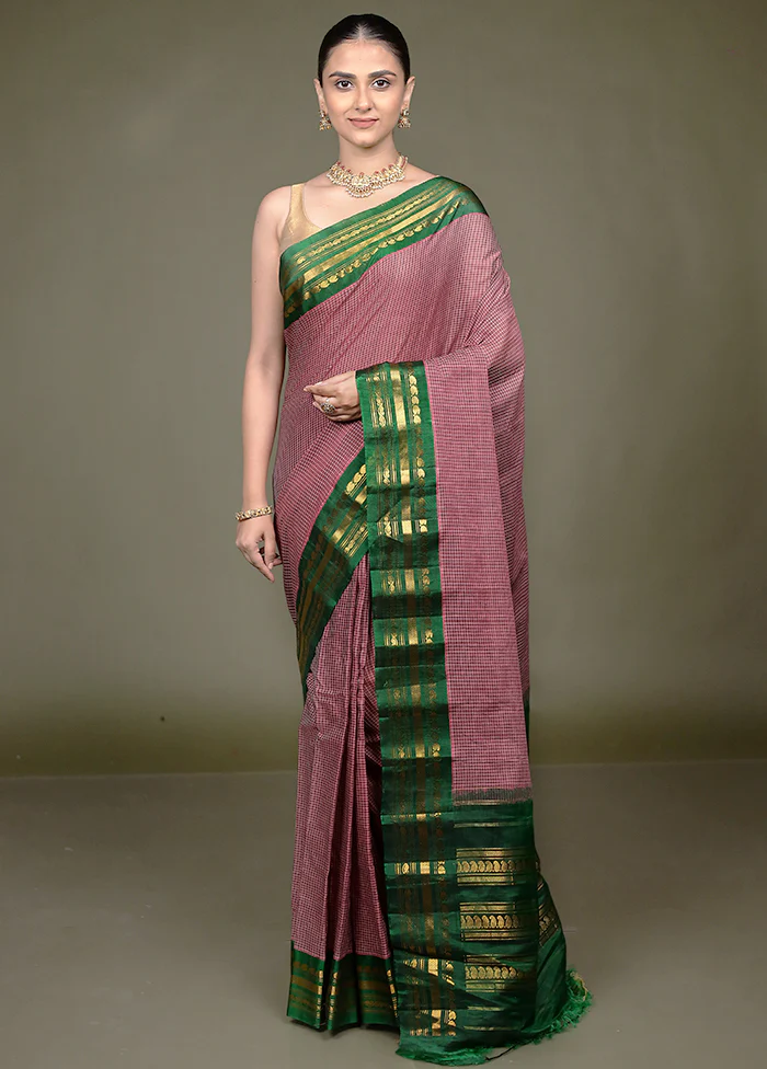 Purple Gadwal Pure Silk Saree Without Blouse Piece
