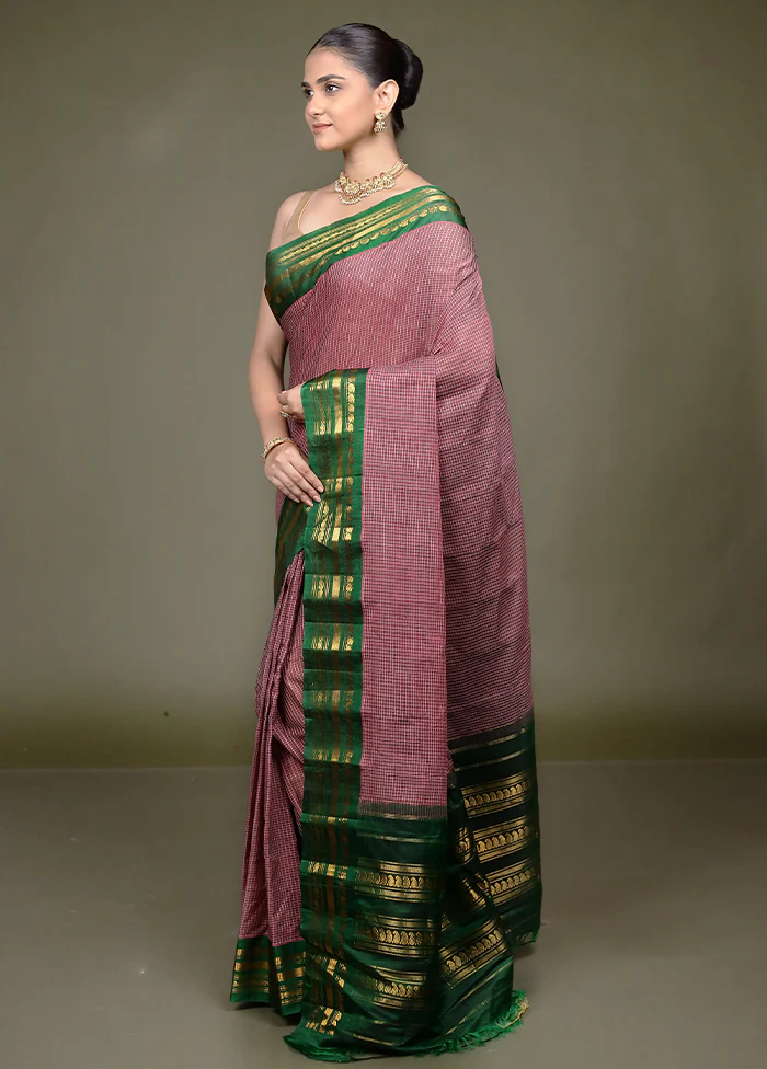 Purple Gadwal Pure Silk Saree Without Blouse Piece - Image 4