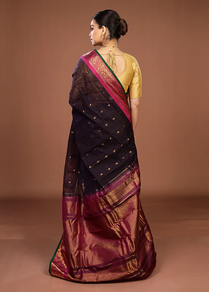 Purple Gadwal Pure Silk Saree Without Blouse Piece - Image 3