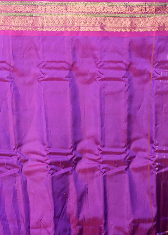 Purple Gadwal Pure Silk Saree Without Blouse Piece - Image 5
