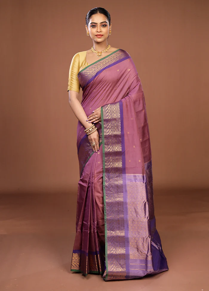 Purple Gadwal Pure Silk Saree Without Blouse Piece - Image 2