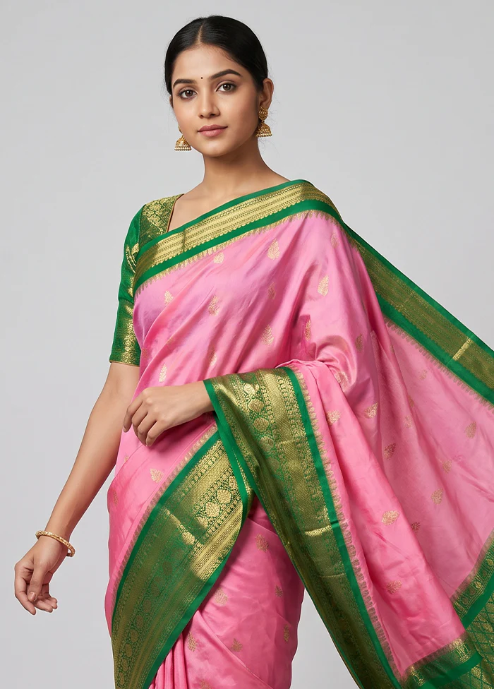 Purple Gadwal Silk Saree Without Blouse Piece - Image 2