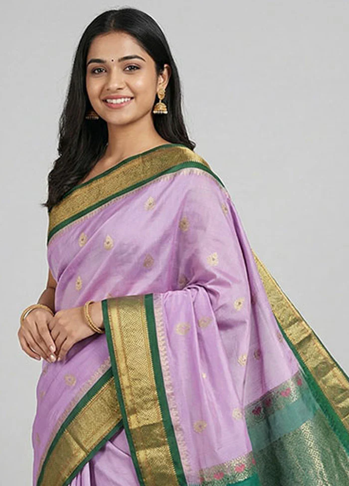 Purple Gadwal Silk Saree Without Blouse Piece - Image 2