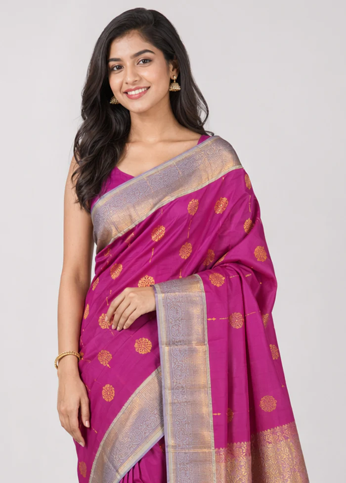 Purple Gadwal Silk Saree Without Blouse Piece - Image 2