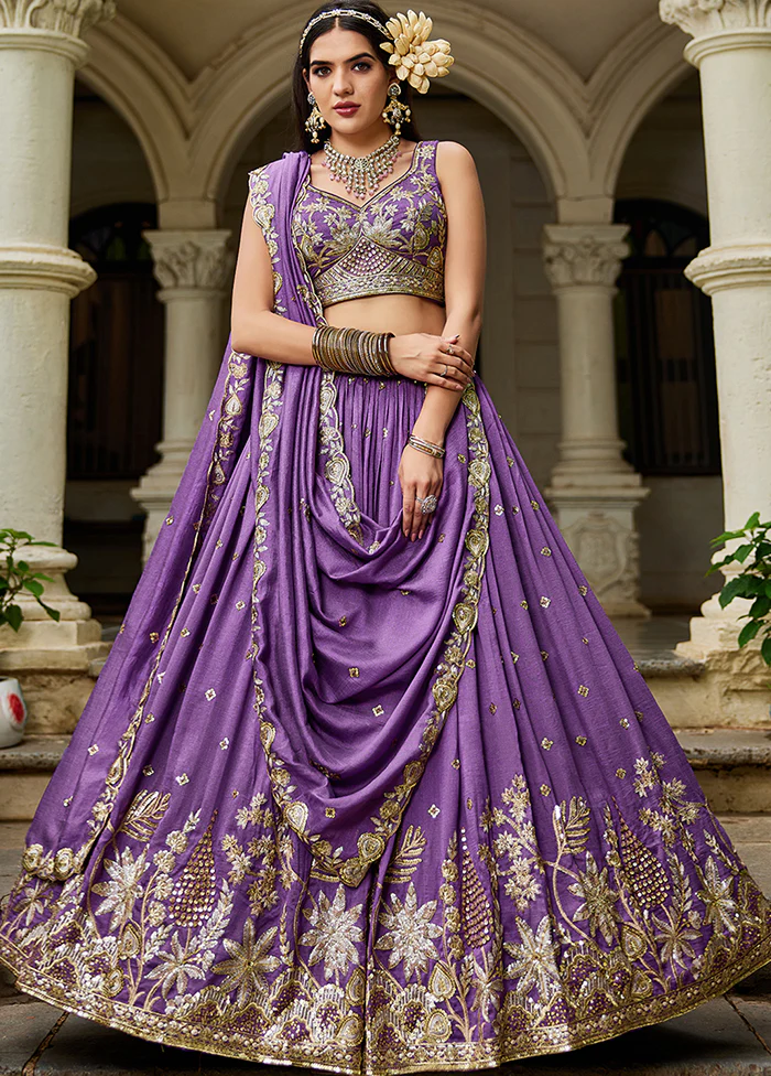 Purple Georgette Dupatta Lehenga Set