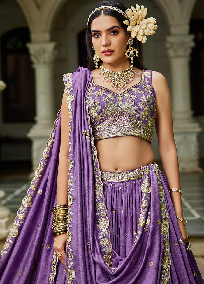 Purple Georgette Dupatta Lehenga Set - Image 2