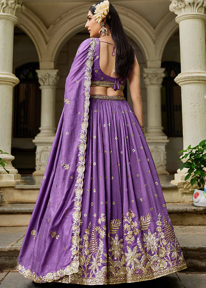 Purple Georgette Dupatta Lehenga Set - Image 3