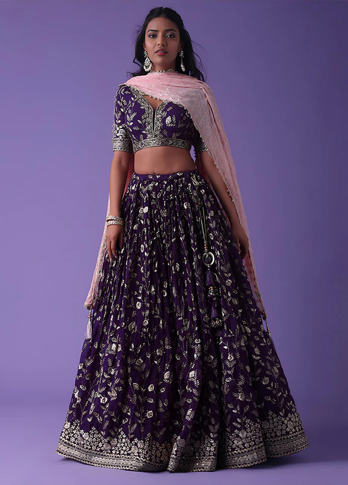 Purple Georgette Dupatta Lehenga Set