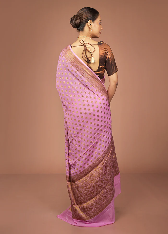 Pink Georgette Saree With Blouse Piece - Image 3