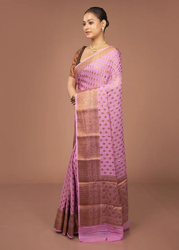 Pink Georgette Saree With Blouse Piece - Image 4
