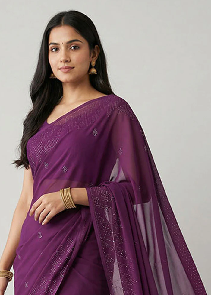 Purple Georgette Saree With Blouse Piece - Image 2
