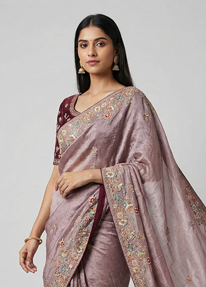 Purple Georgette Saree With Blouse Piece - Image 2