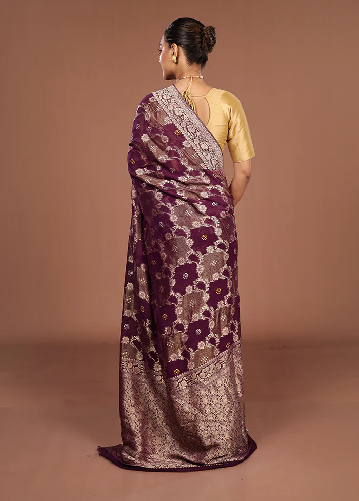 Purple Georgette Saree With Blouse Piece - Image 3