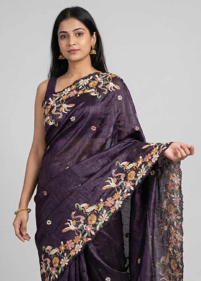 Purple Georgette Saree With Blouse Piece - Image 2