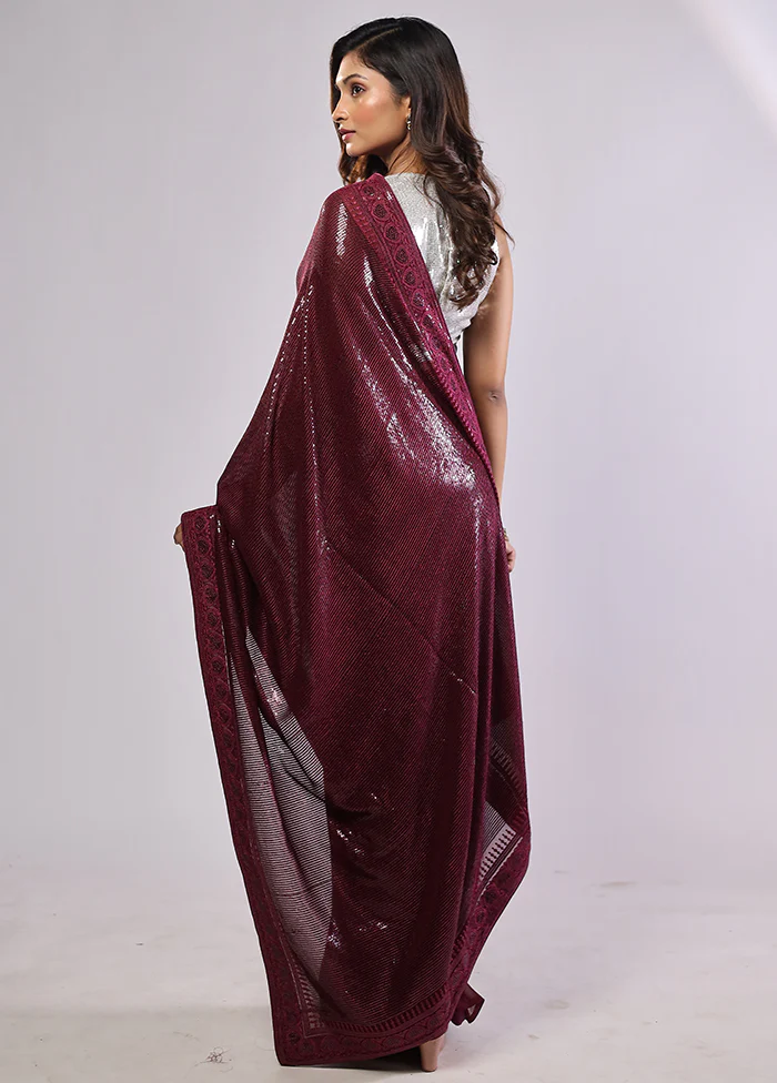 Purple Georgette Saree With Blouse Piece - Image 4