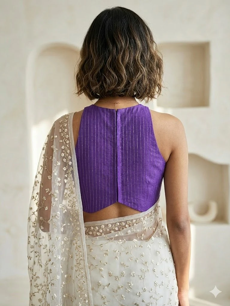 Purple Halter Neck Designer Blouse - Image 2
