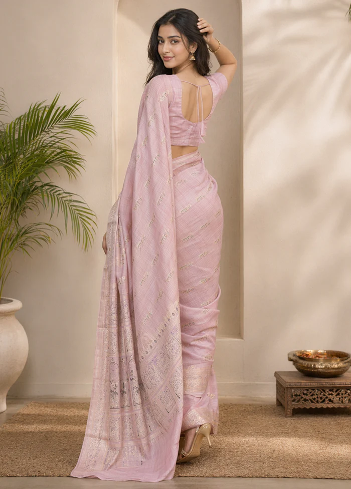 Purple Handloom Baluchari Pure Silk Saree With Blouse Piece - Image 4
