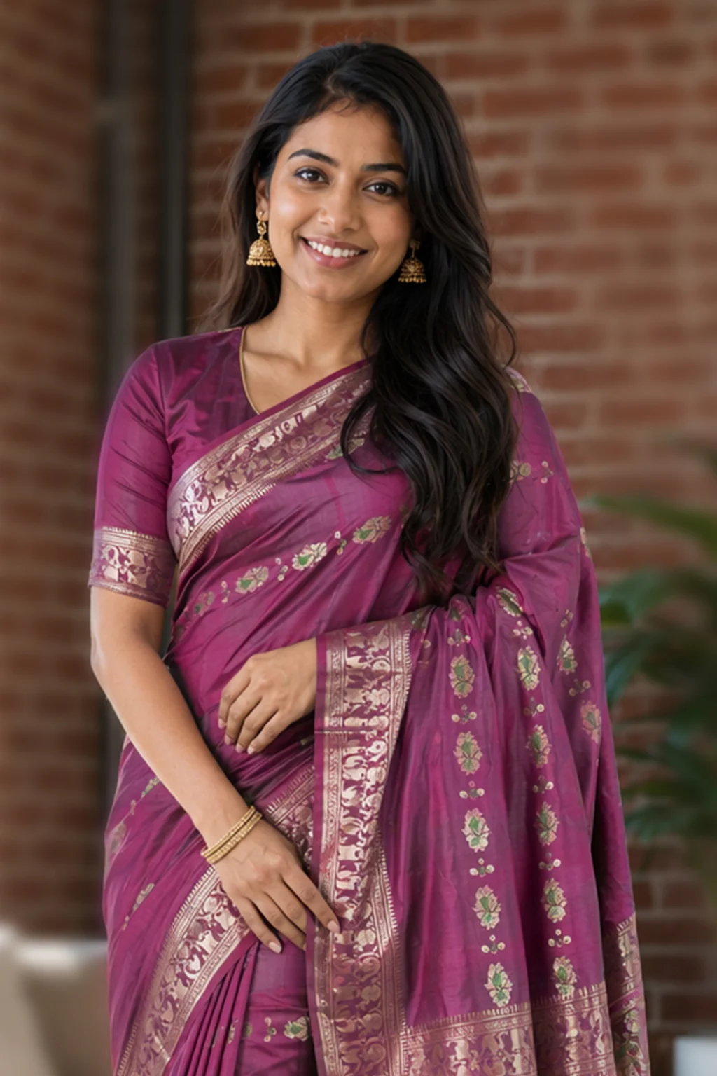 Purple Handloom Baluchari Pure Silk Saree With Blouse Piece - Image 2