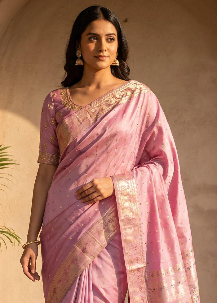 Purple Handloom Baluchari Pure Silk Saree With Blouse Piece - Image 2