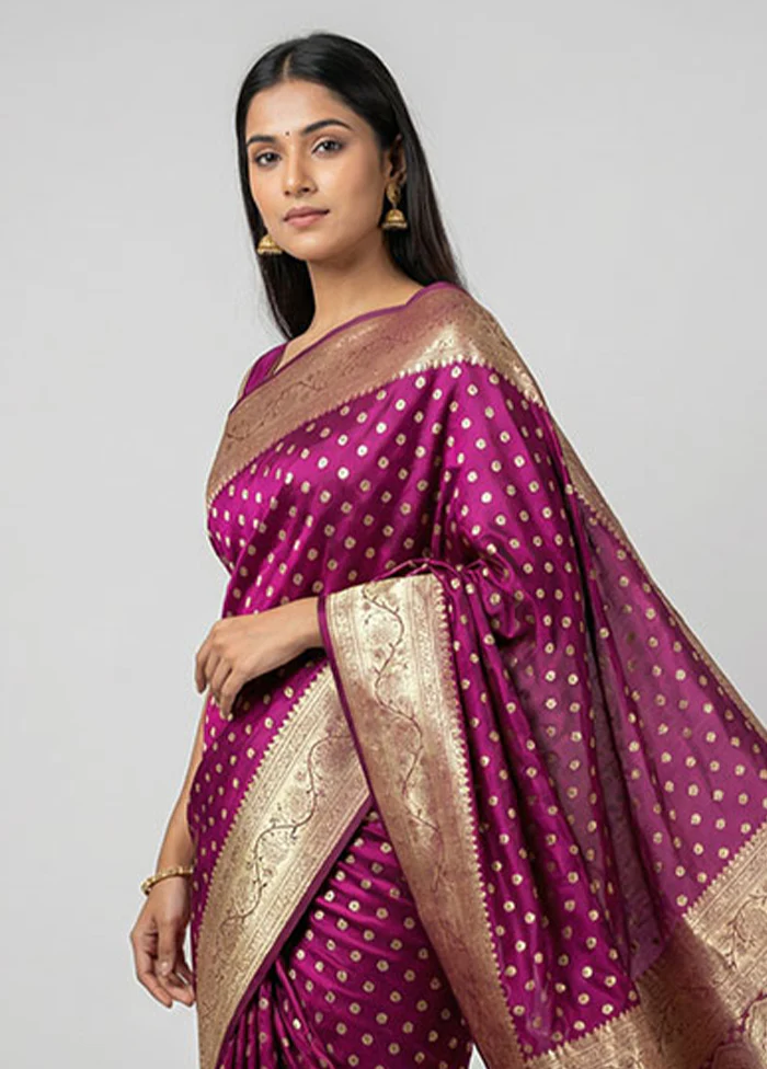 Purple Handloom Banarasi Pure Silk Saree With Blouse Piece - Image 2