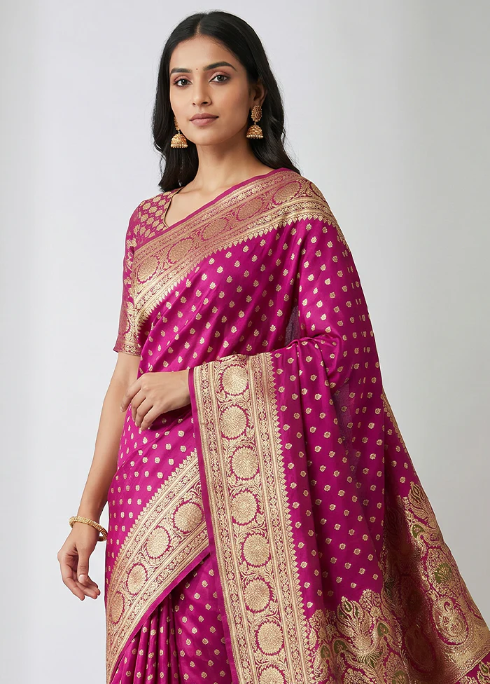 Purple Handloom Banarasi Pure Silk Saree With Blouse Piece - Image 2