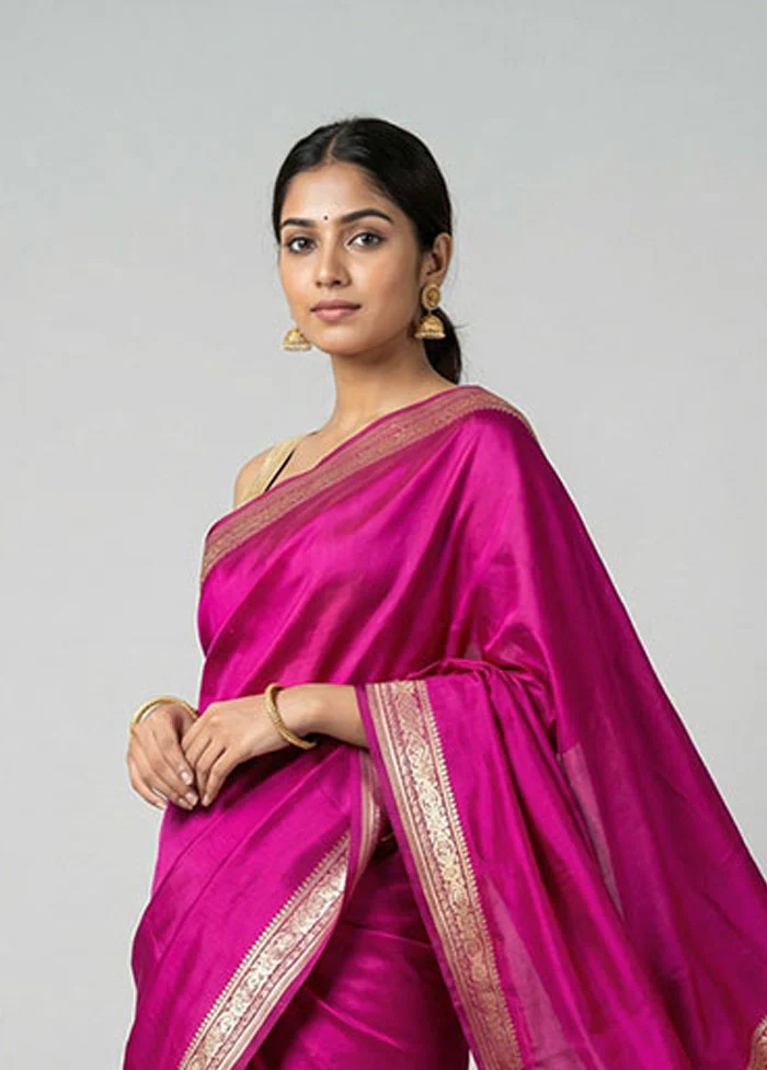 Purple Handloom Banarasi Pure Silk Saree With Blouse Piece - Image 2