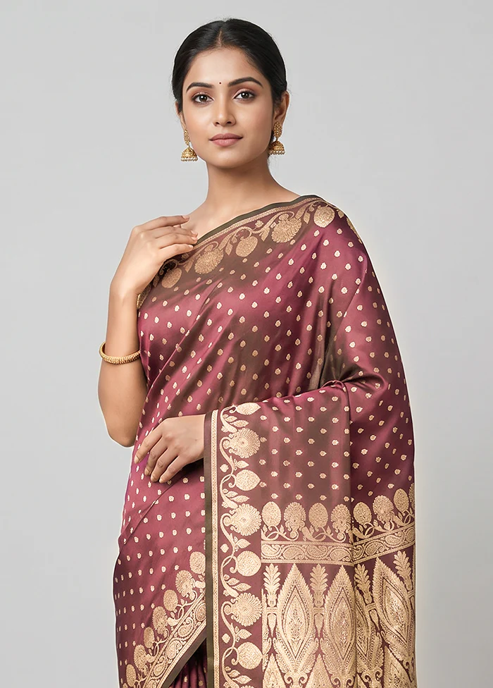 Purple Handloom Banarasi Pure Silk Saree With Blouse Piece - Image 2