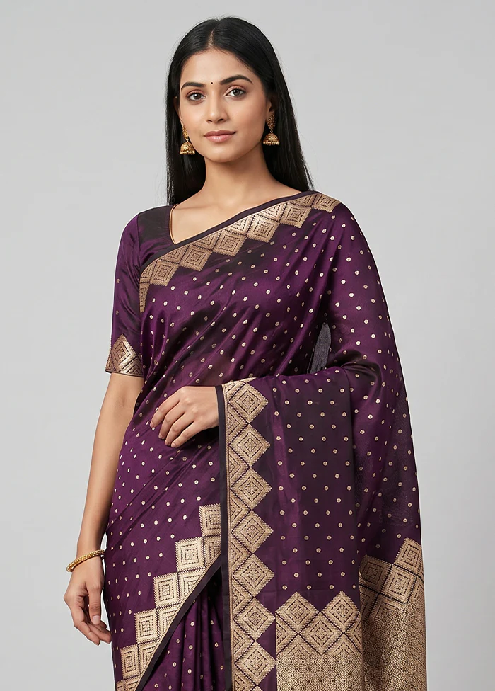 Purple Handloom Banarasi Pure Silk Saree With Blouse Piece - Image 2