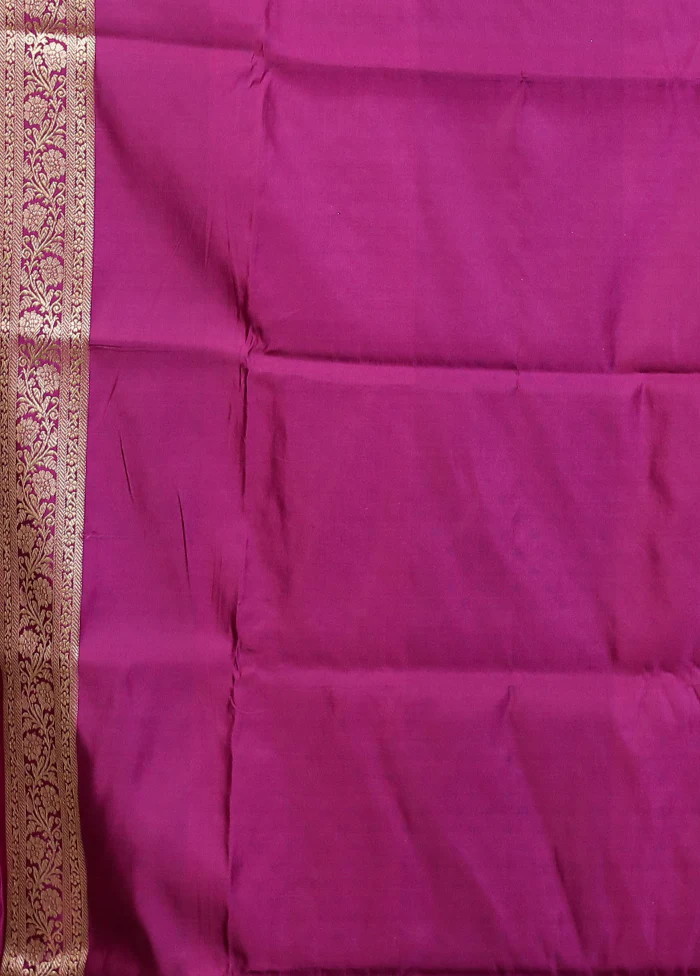 Purple Handloom Banarasi Pure Silk Saree With Blouse Piece - Image 5