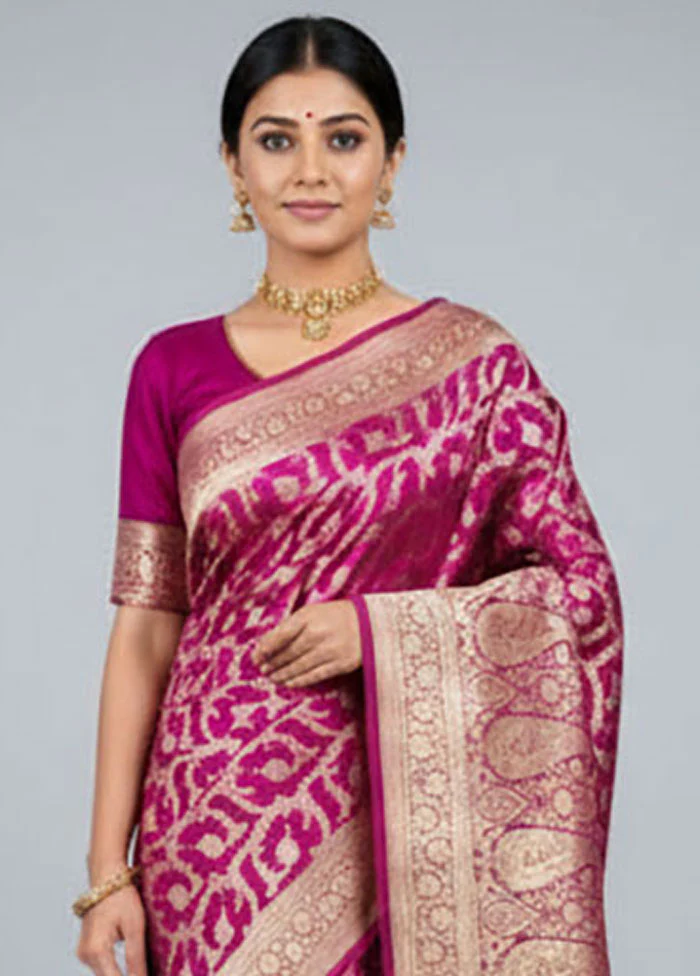 Purple Handloom Banarasi Pure Silk Saree With Blouse Piece - Image 2