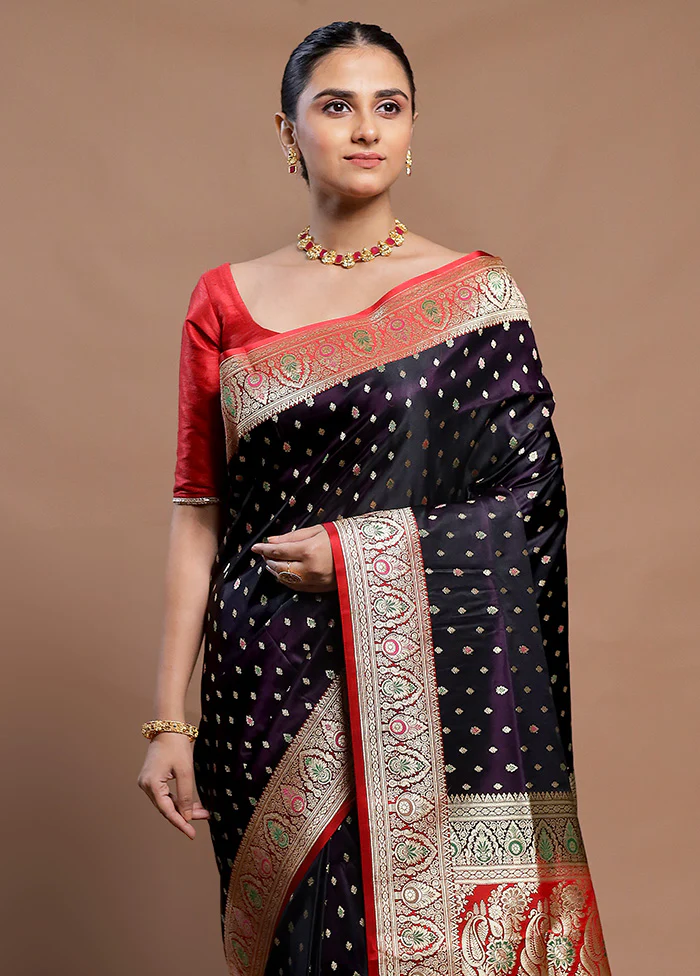 Purple Handloom Banarasi Pure Silk Saree With Blouse Piece - Image 2