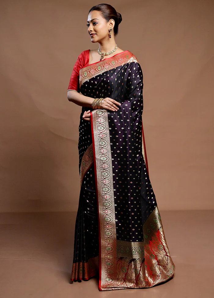 Purple Handloom Banarasi Pure Silk Saree With Blouse Piece - Image 4