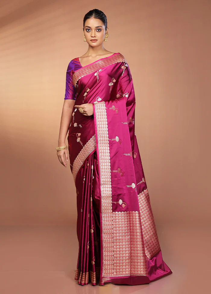 Purple Handloom Banarasi Pure Silk Saree With Blouse Piece - Image 2