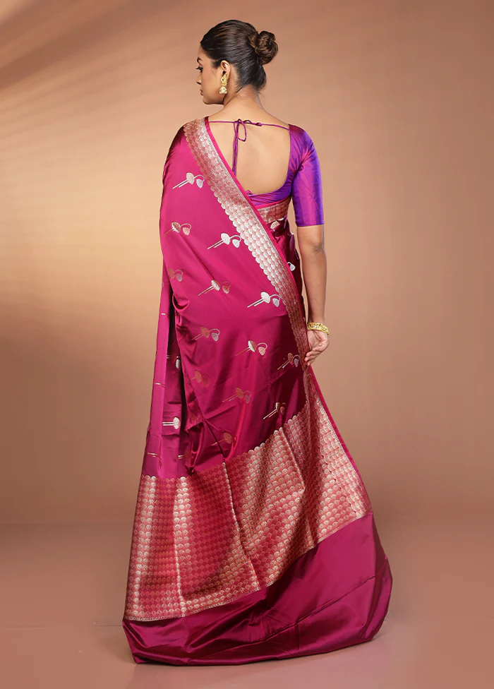 Purple Handloom Banarasi Pure Silk Saree With Blouse Piece - Image 3
