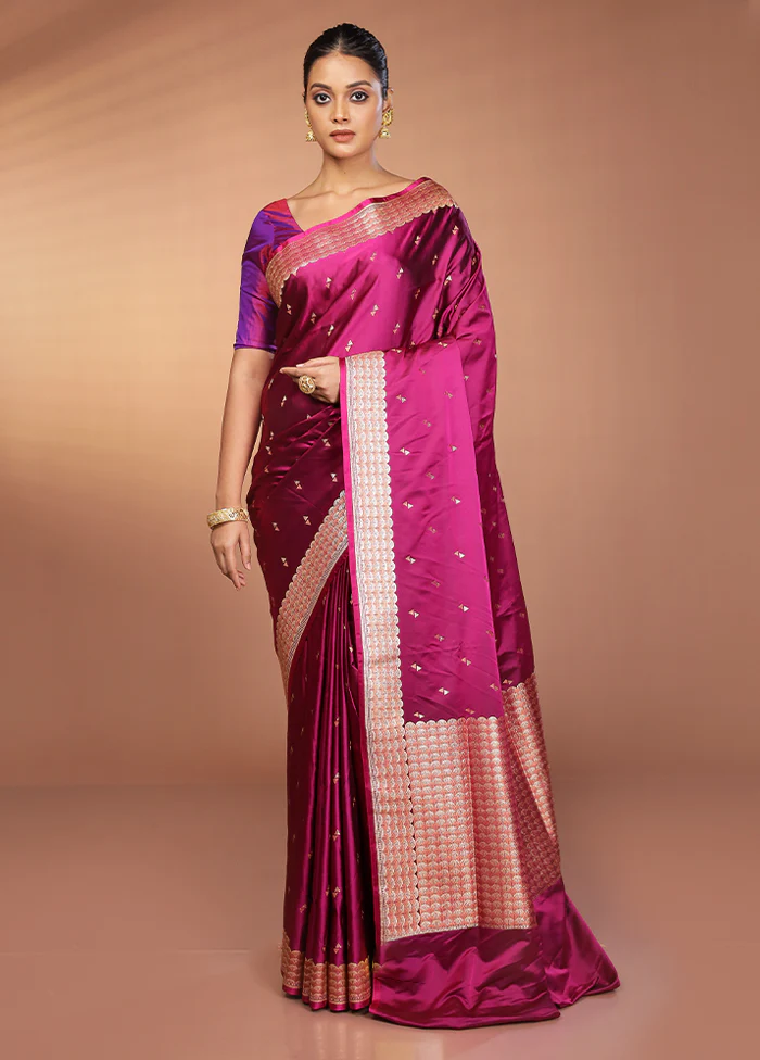 Purple Handloom Banarasi Pure Silk Saree With Blouse Piece - Image 2
