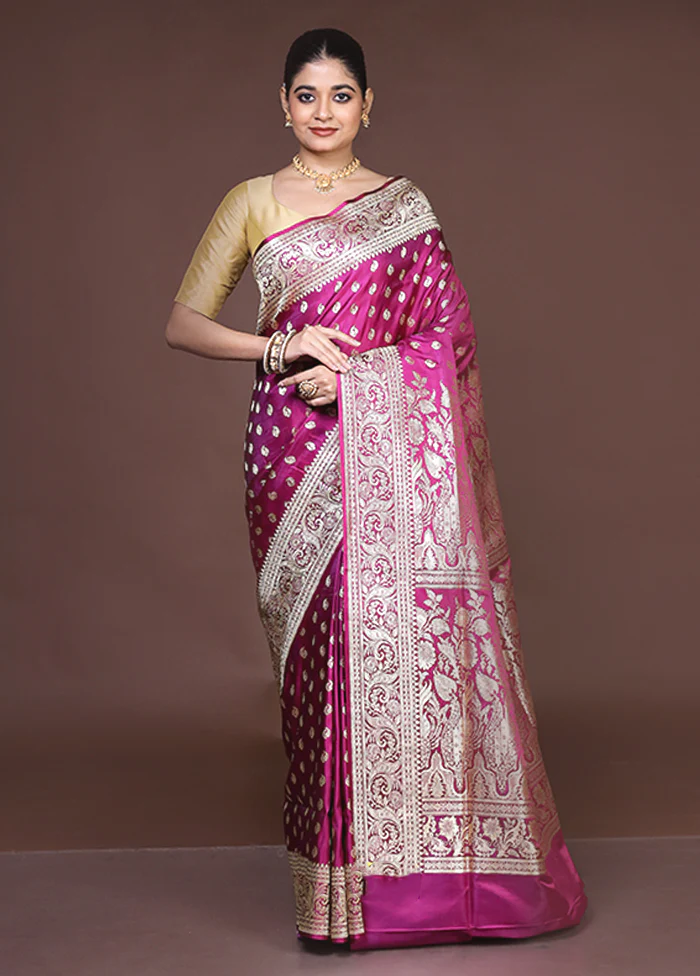 Pink Handloom Banarasi Pure Silk Saree With Blouse Piece - Image 2