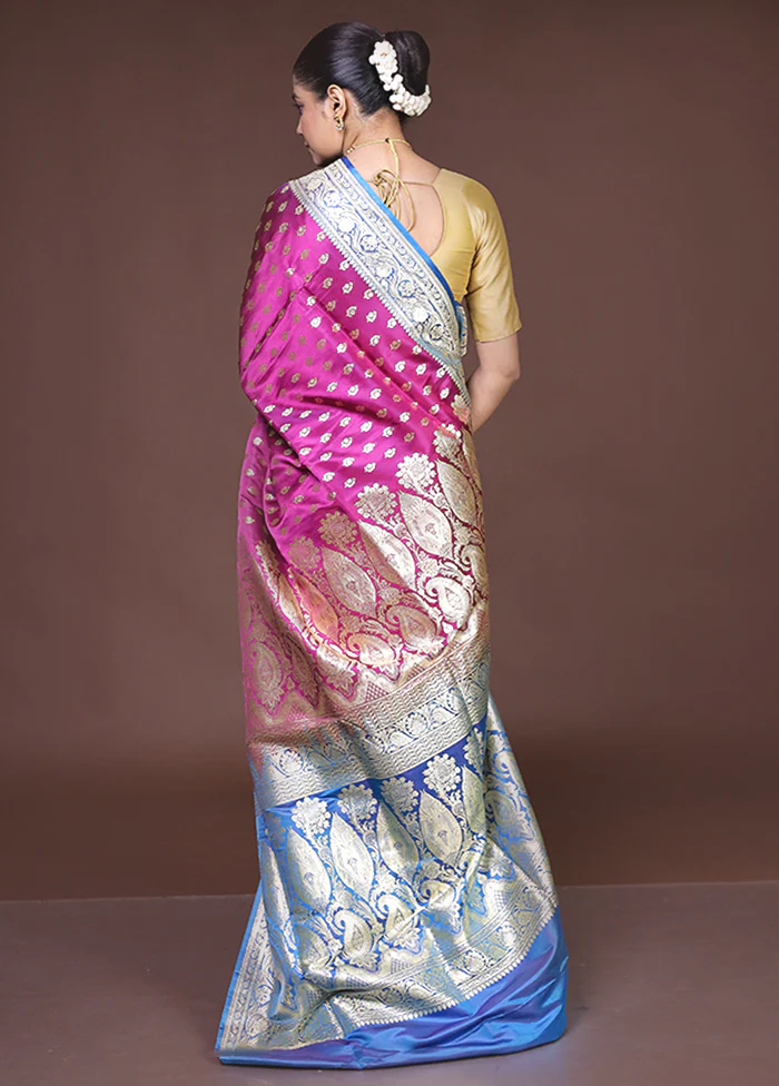 Purple Handloom Banarasi Pure Silk Saree With Blouse Piece - Image 3