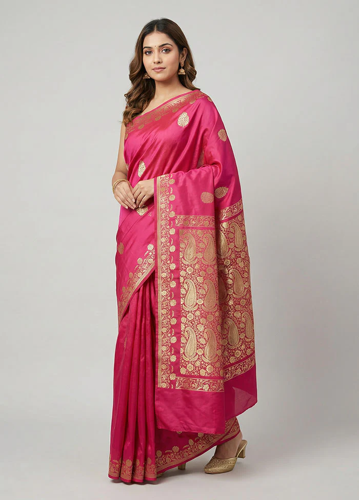 Purple Handloom Banarasi Pure Silk Saree With Blouse Piece