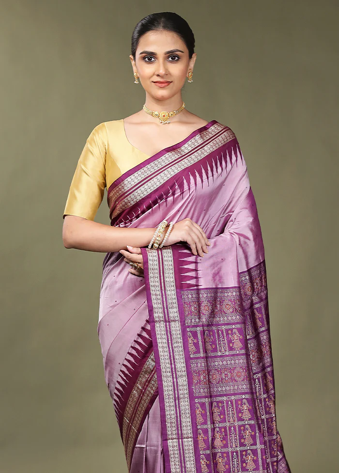 Purple Handloom Bomkai Pure Silk Saree With Blouse Piece