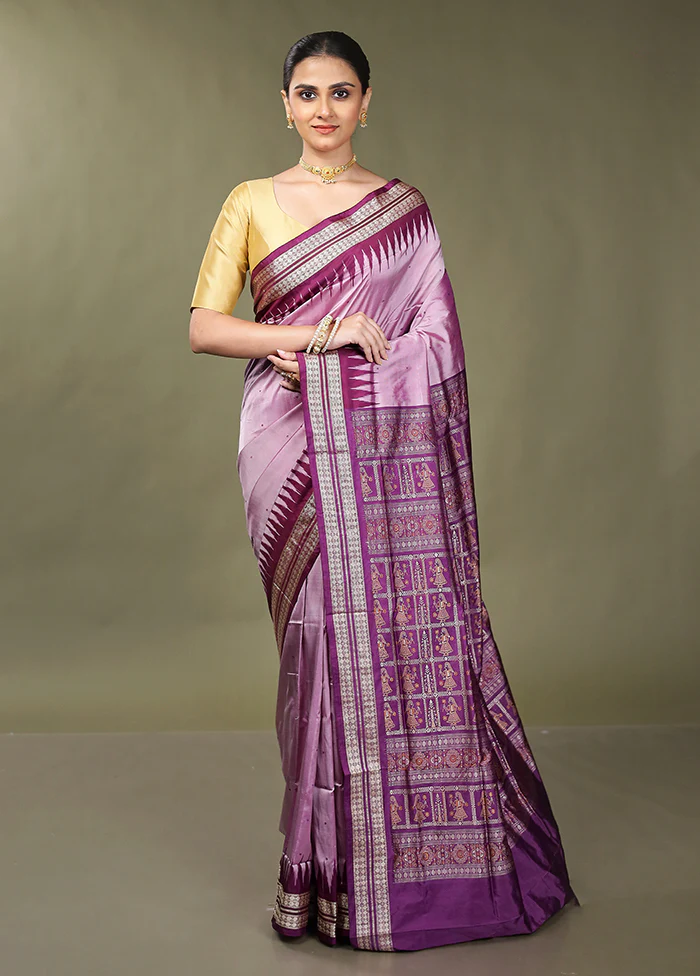 Purple Handloom Bomkai Pure Silk Saree With Blouse Piece - Image 2