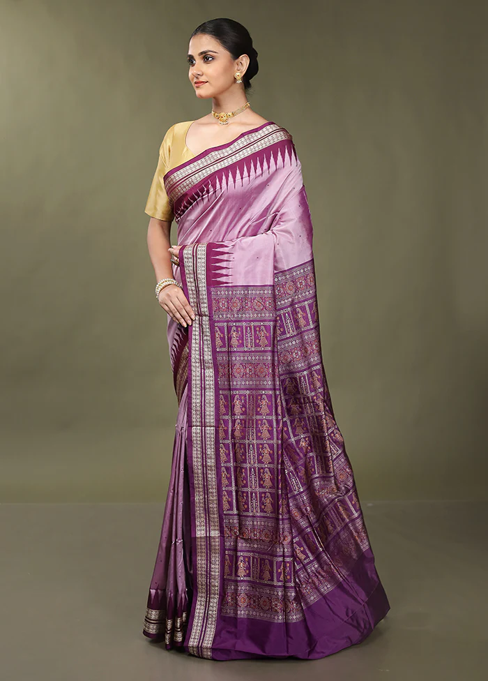 Purple Handloom Bomkai Pure Silk Saree With Blouse Piece - Image 4