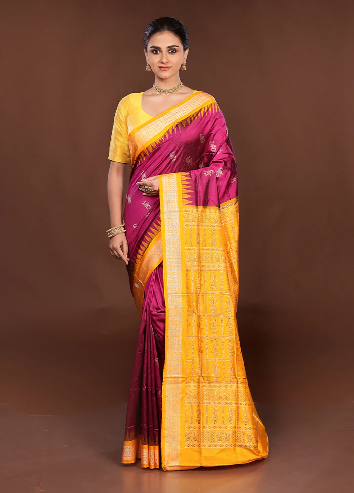 Purple Handloom Bomkai Pure Silk Saree With Blouse Piece - Image 2