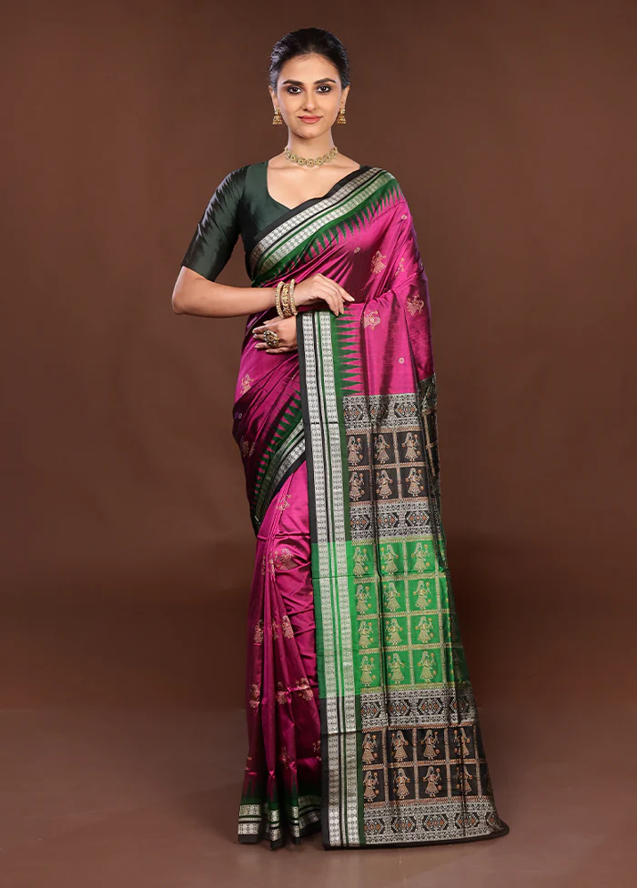 Purple Handloom Bomkai Pure Silk Saree With Blouse Piece - Image 2