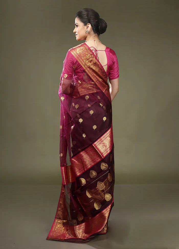 Purple Handloom Chanderi Pure Cotton Saree With Blouse Piece - Image 3